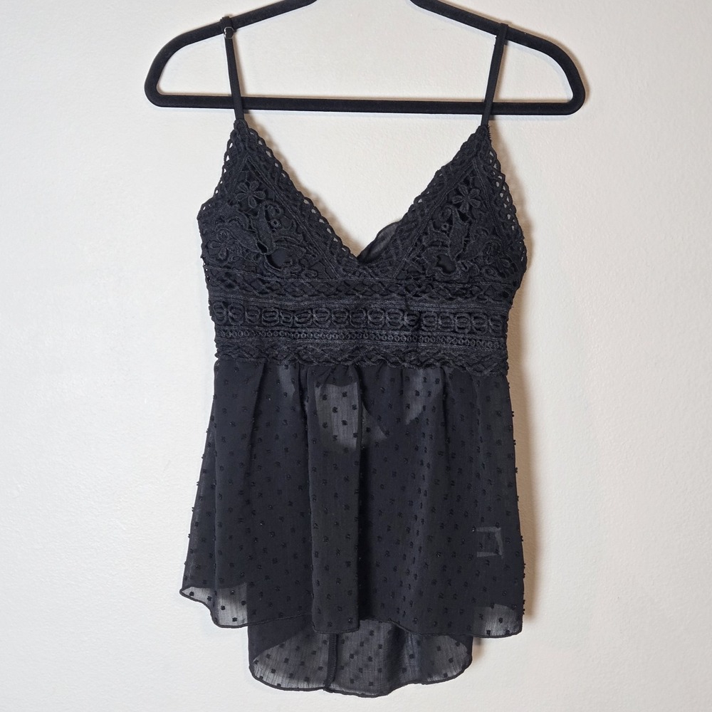 Sheer Crochet Babydoll Spaghetti Strap Top Sz L Dark Fairy Whimsigoth Coquette